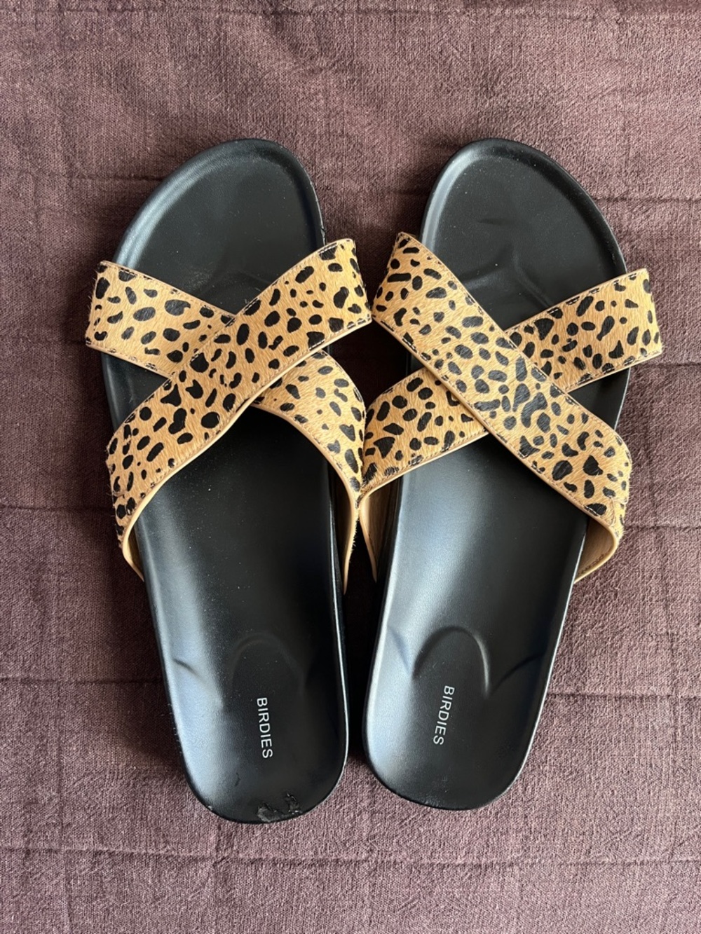 Birdies Leopard-Print Crisscross Slide Sandals - Tan/Black